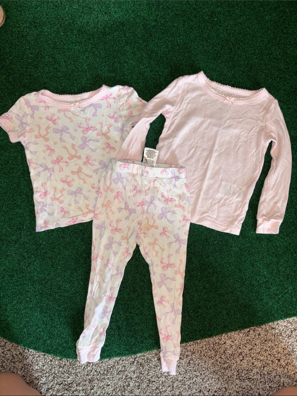 Toddler Pink Bow-Print Pajama Set - 3-Piece Sleepwear